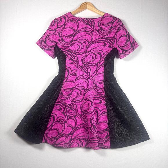 ALEXIS Saratova Hot Pink Black Short Sleeved Zip Up Cocktail Party Dress Barbie - Picture 2 of 7